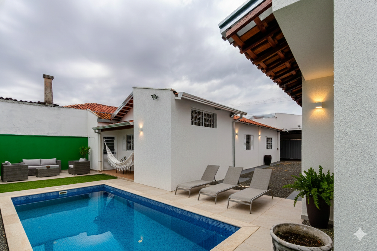 Quintal com piscina e área de lazer